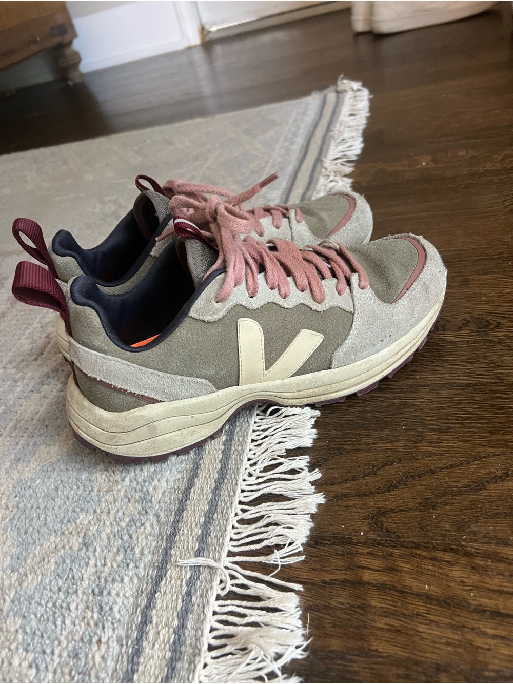 Women’s VEJA Suede Athletic Sneakers in Taupe and Dusty Pink